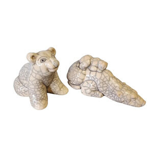 Raku Pottery Bear, Polar Bear & Cub Handmade South Africa Sculpture Signed